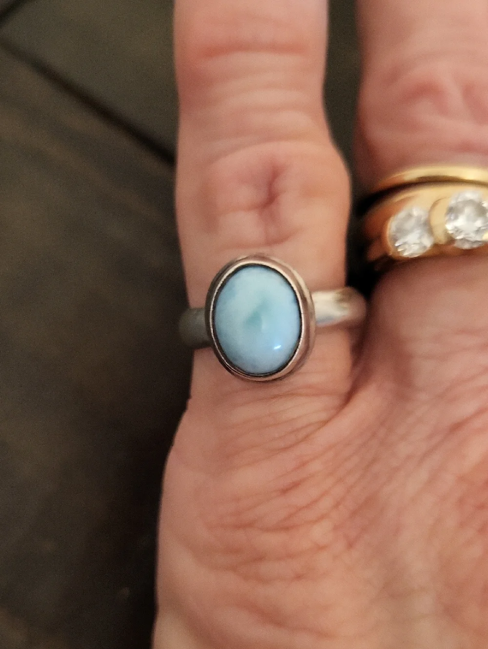 Sterling Silver Larimar Cabochon Blue Stone Ring